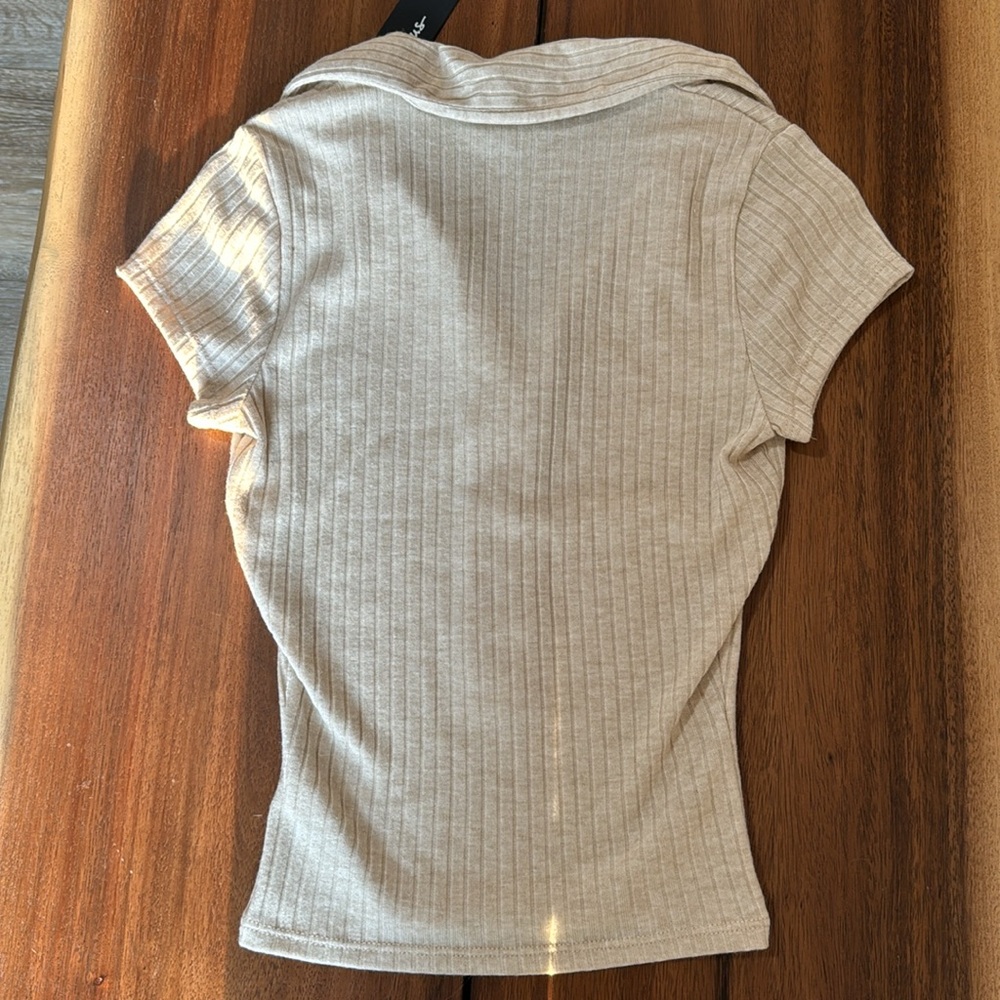 Lulus Beige Ribbed Shirt - Picture 5 of 6